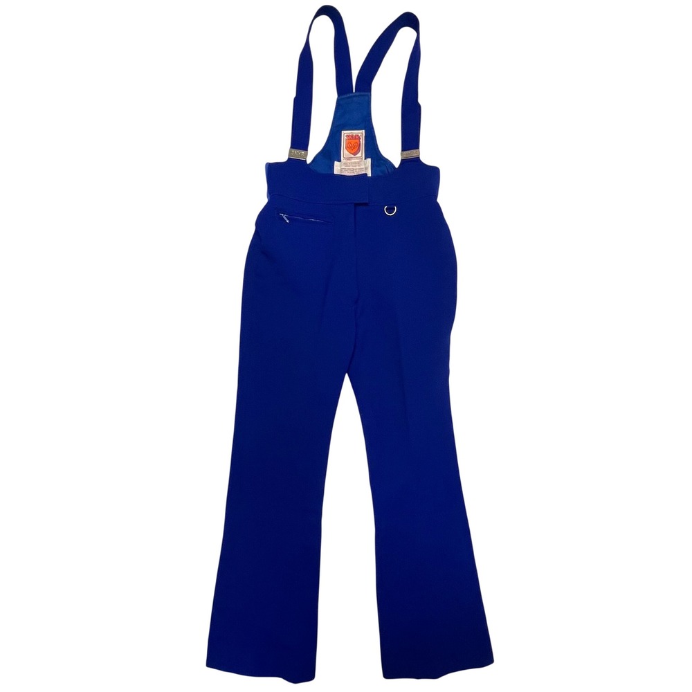 SKYR Vintage Royal Blue Wool Blend Retro Snow Pants Ski Bibs Ladies Size S